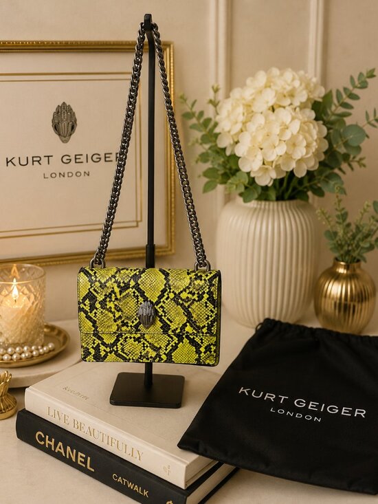 Kurt Geiger Handbags - Kurt Geiger Shoreditch Small Crossbody Snake Print Neon Yellow GORGEOUS
